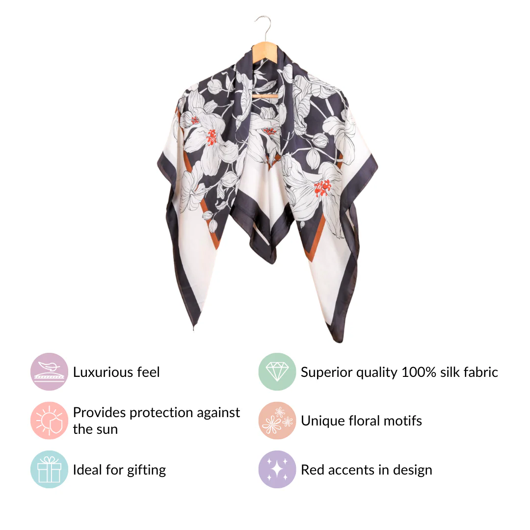 Silk Floral Motif Scarf For Women - Image 5
