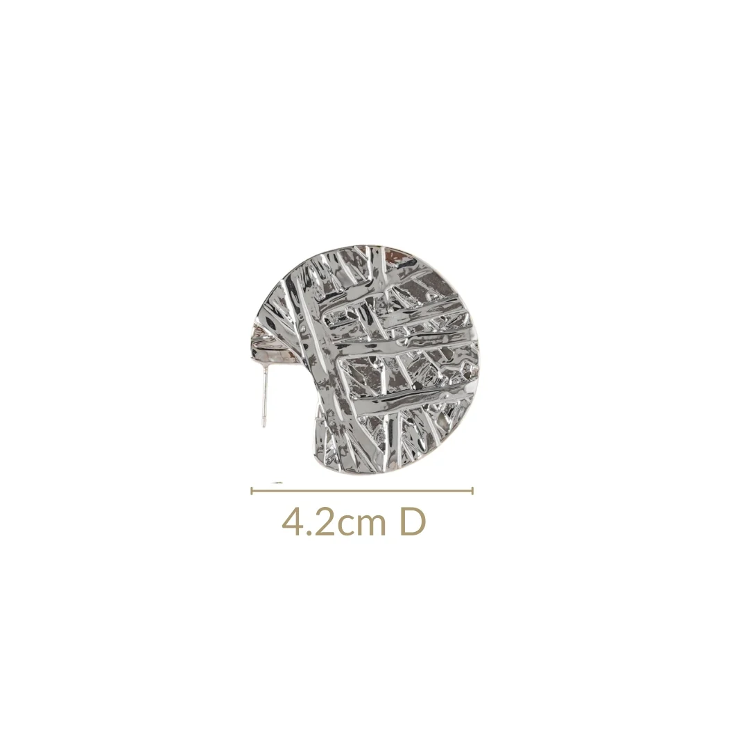 Silver Abstract Textured Round Statement Earrings - Image 3