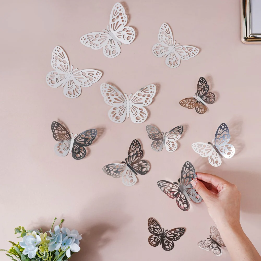 Silver Butterfly 3D Wall Stickers Set Of 12 - Image 2