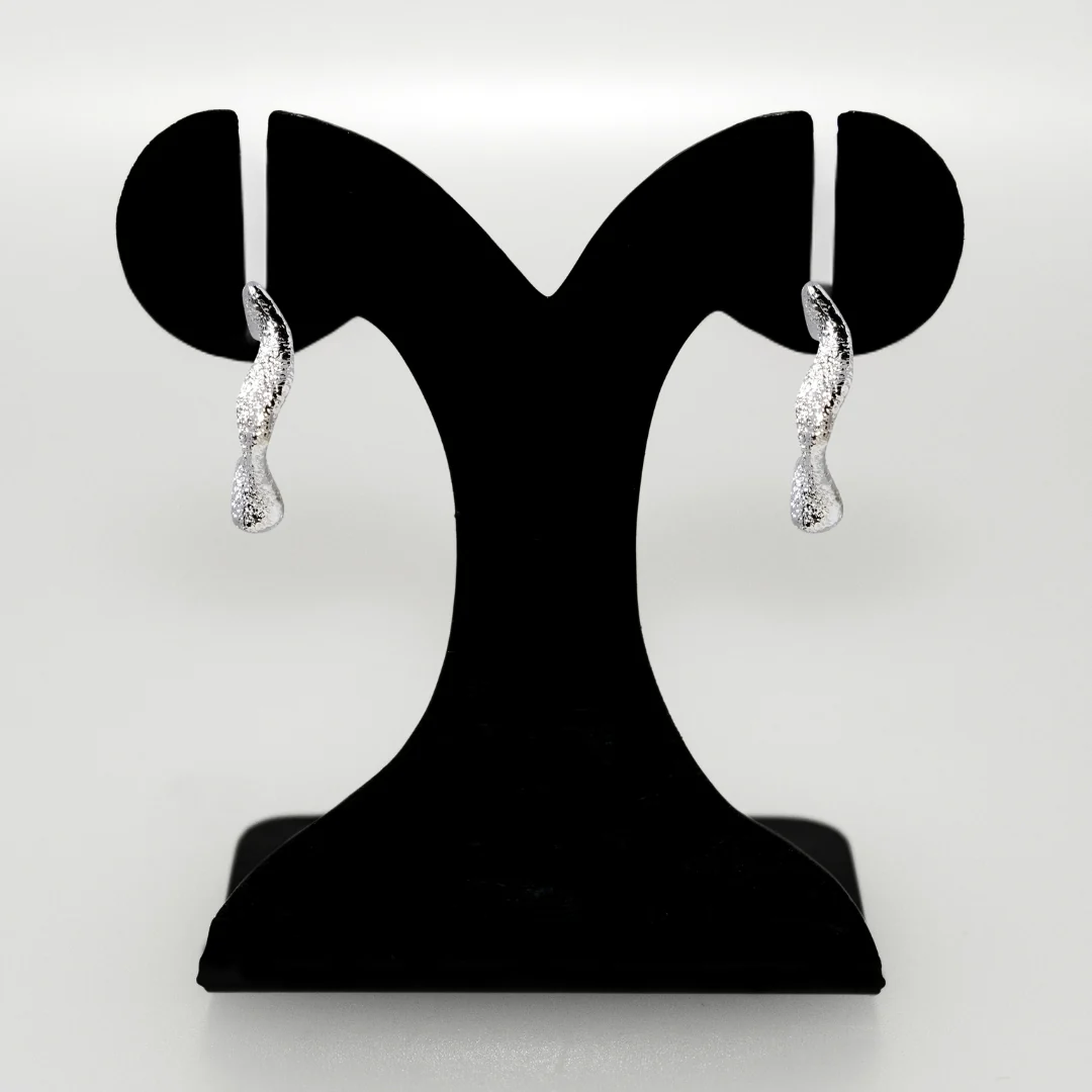 Silver Crater Abstract Huggies - Image 6