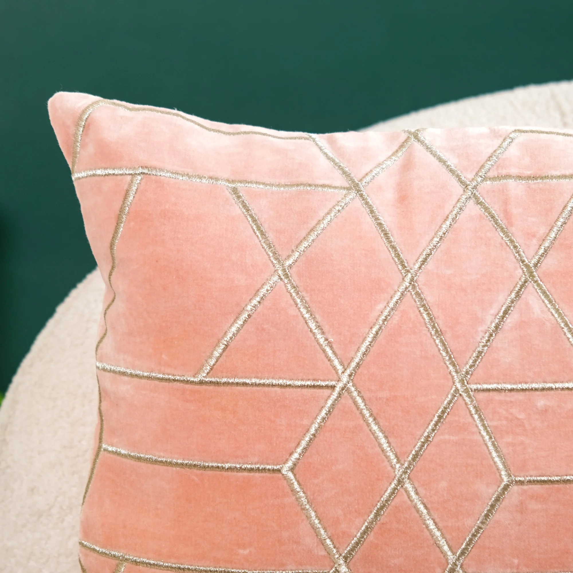 Silver Embroidered Geometric Cushion Cover 50x35 cm - Image 3