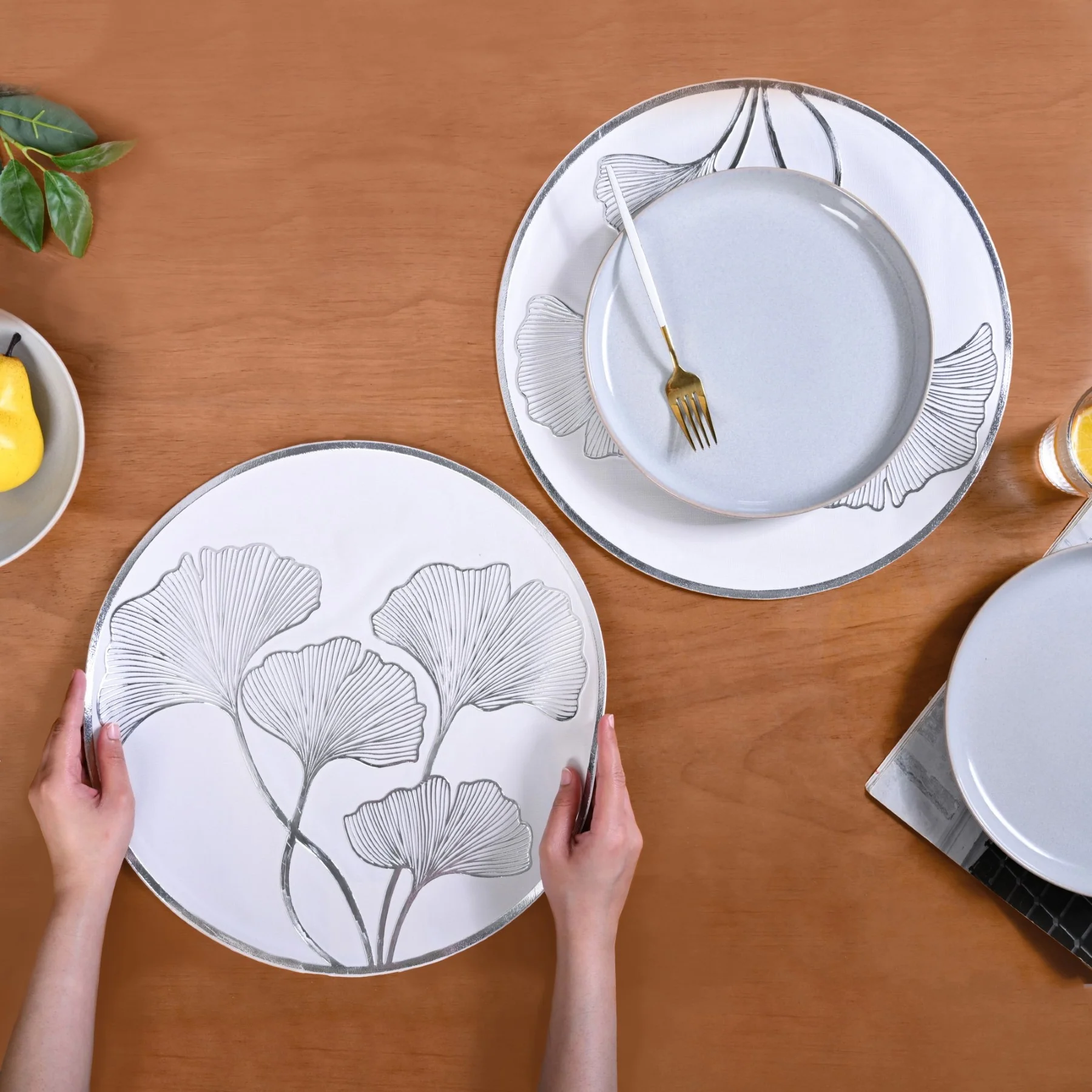 Silver Ginkgo Dining Table Mat Set Of 6 - Image 2