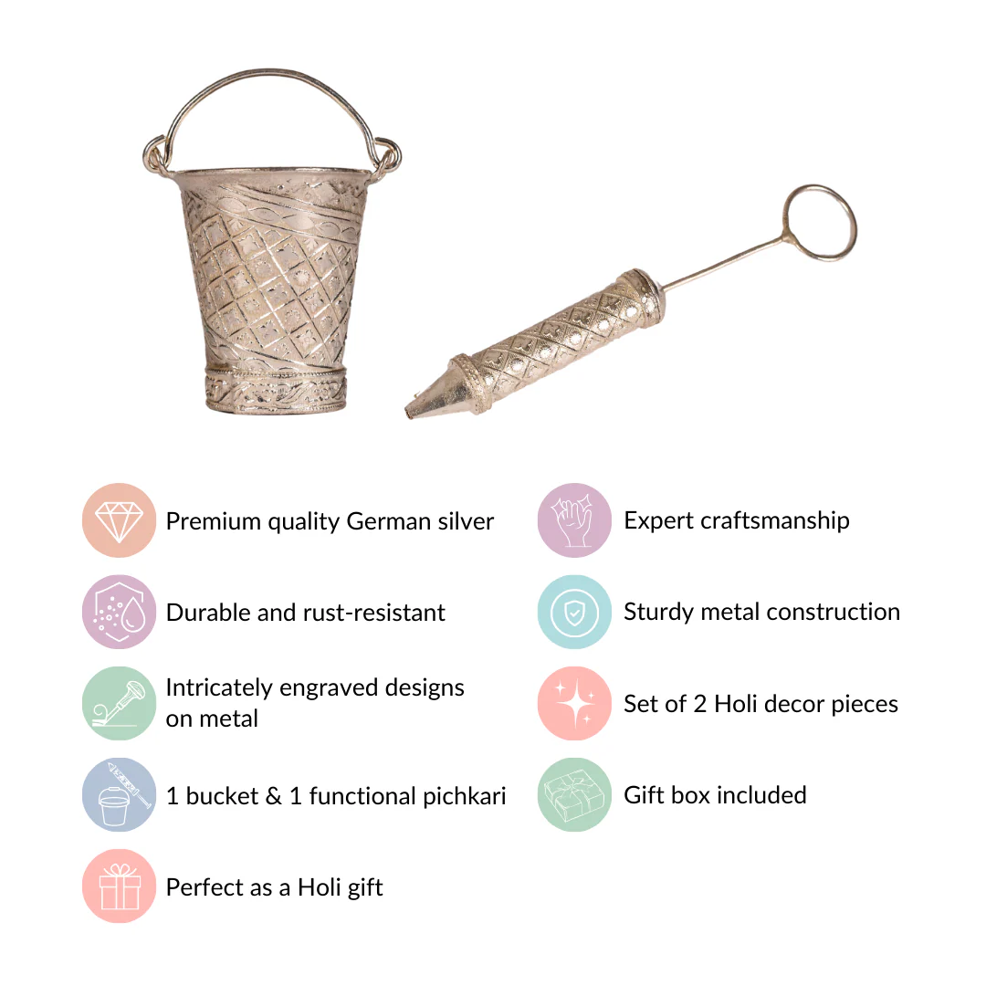 Silver Holi Mini Pichkari And Bucket Set Of 2 With Gift Box - Image 11