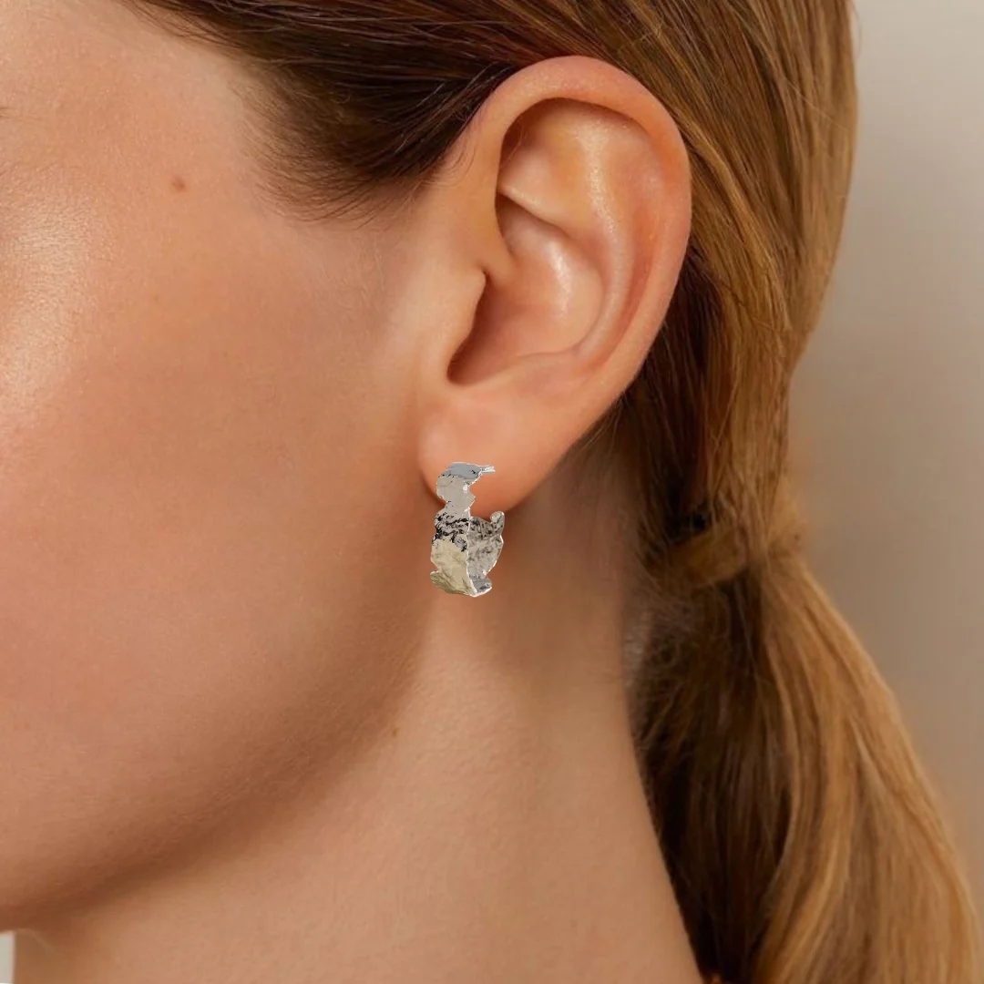 Silver Rippled Hoops - Image 2