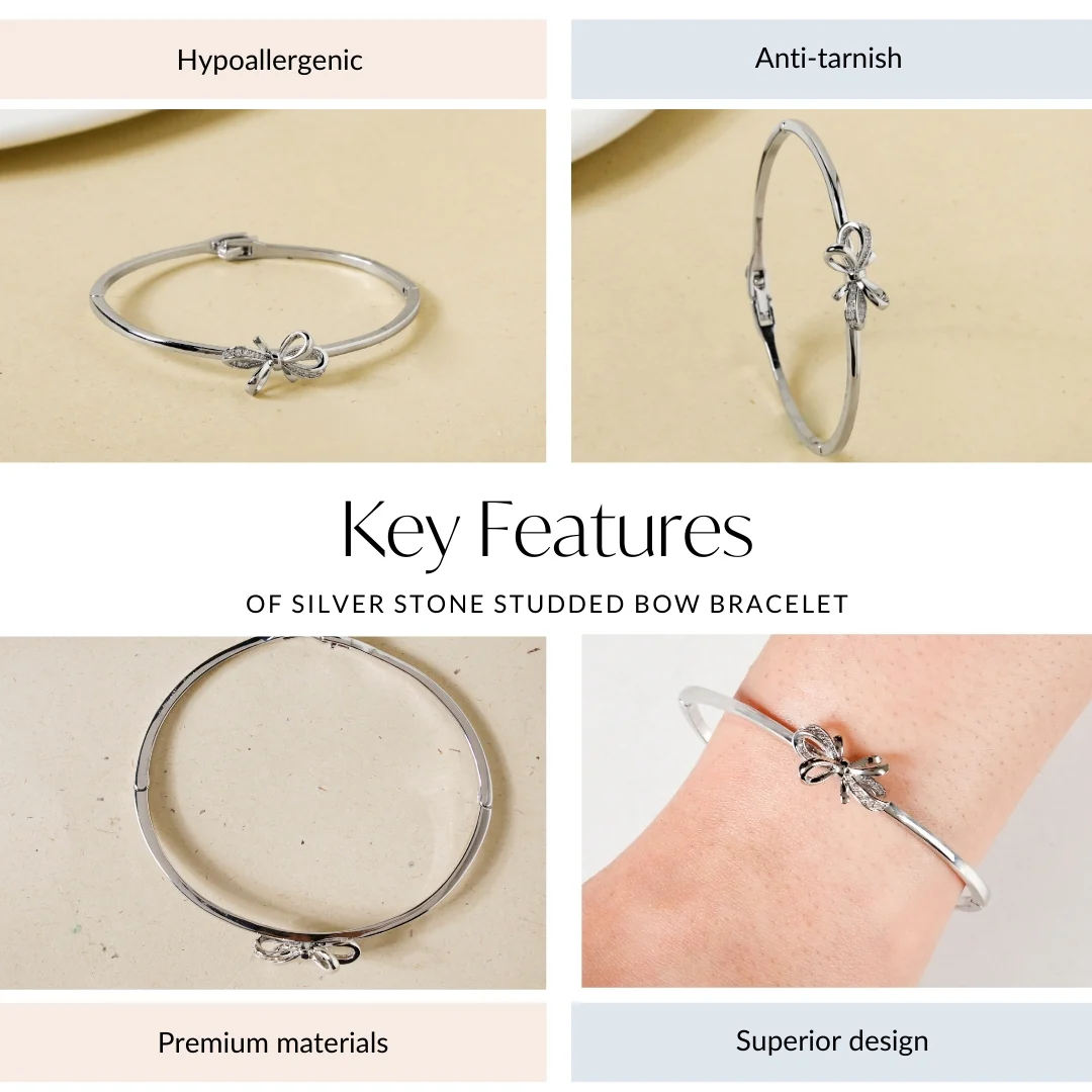 Silver Stone Studded Bow Bracelet - Image 4