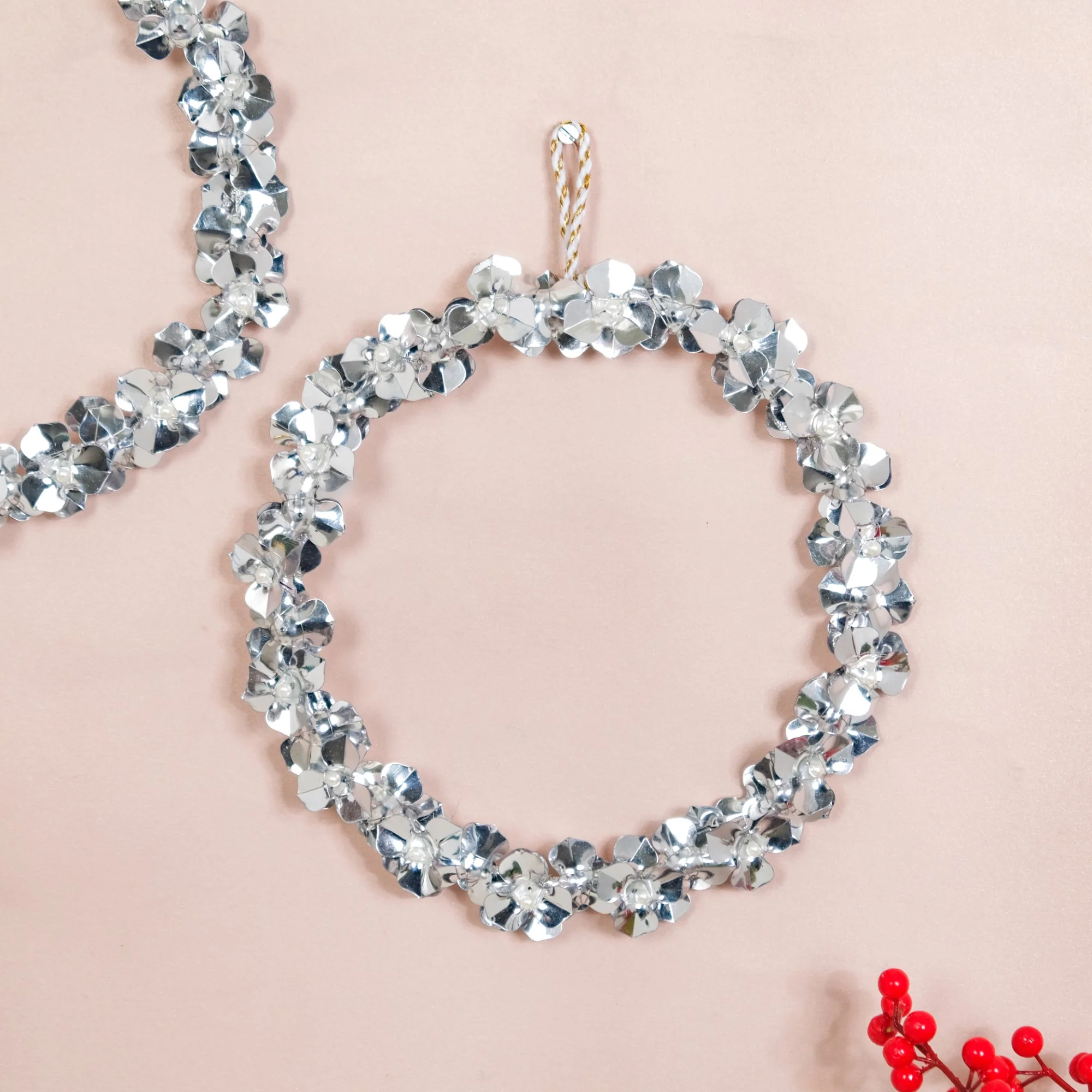 Silver Wreath Wall Decor With Pearls Set Of 2 8 Inch - Image 3