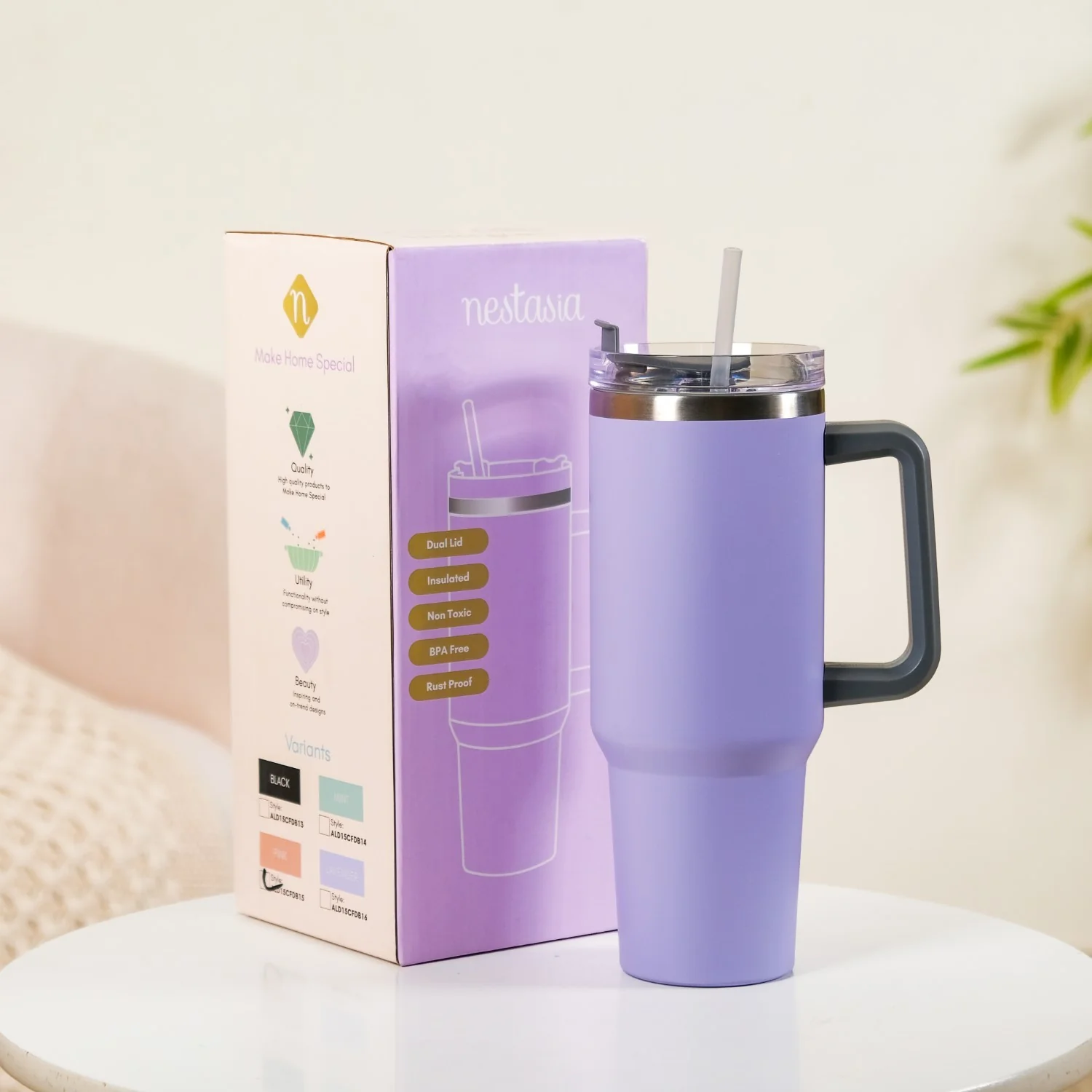 Sipper Bottle With Handle Insulated Leakproof Lilac 1200ml - Image 8