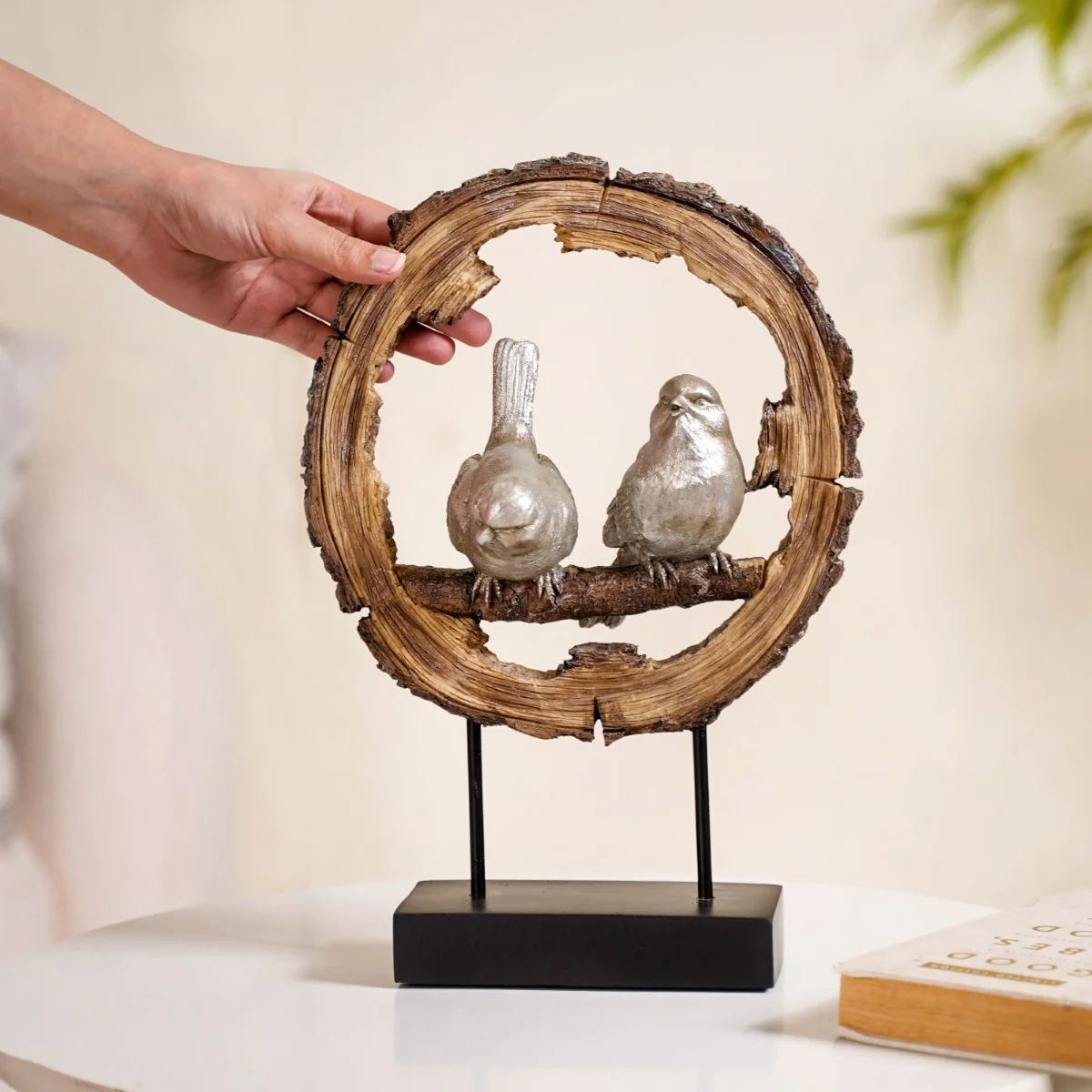 Sitting Birds Resin Sculpture For Home Decor - Image 2