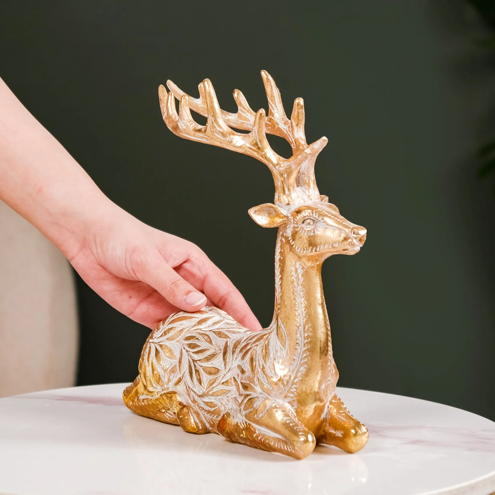Sitting Deer Carved Showpiece Gold - Image 2