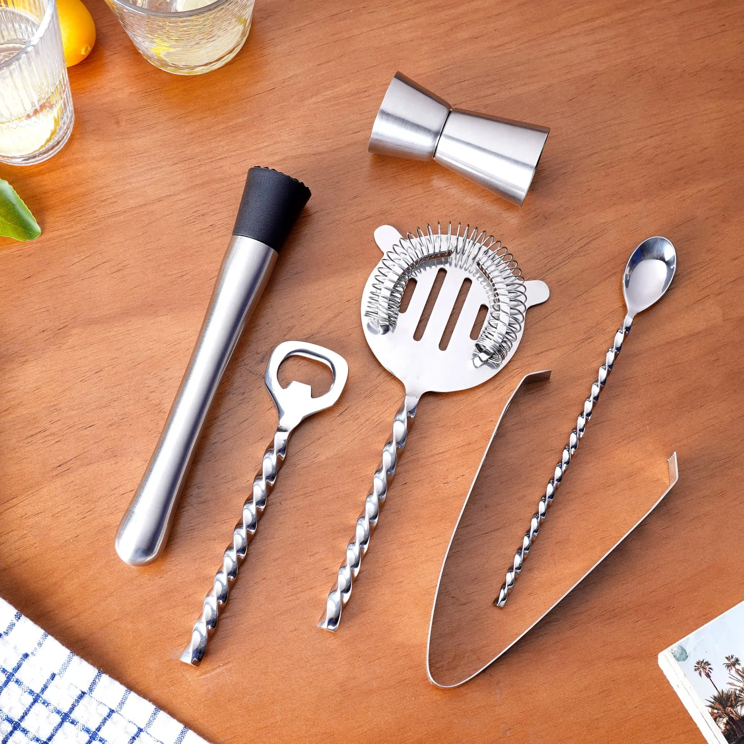 Sleek Stainless Steel Mixology Bar Tool Set Of 6 - Image 2