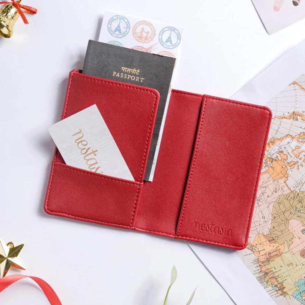 Snowflake Embroidered Passport Cover Red - Image 6