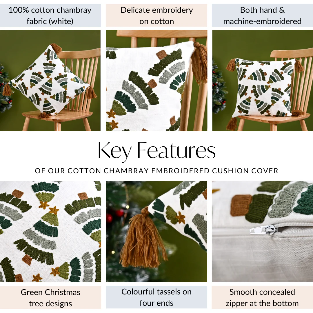 Snowy White Sofa Cushion Cover With Christmas Trees 40x40cm - Image 5