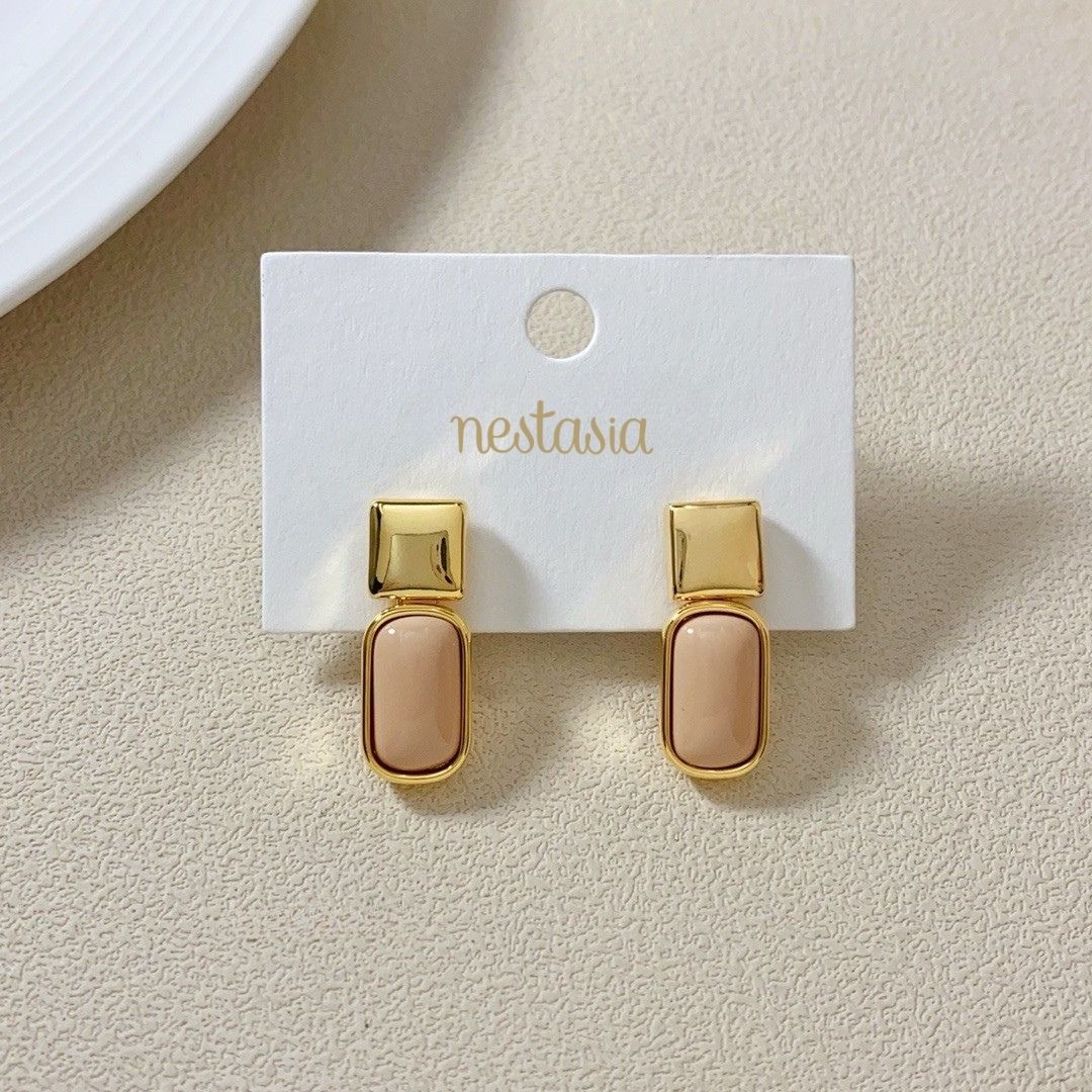 Soft Beige And Gold Earrings