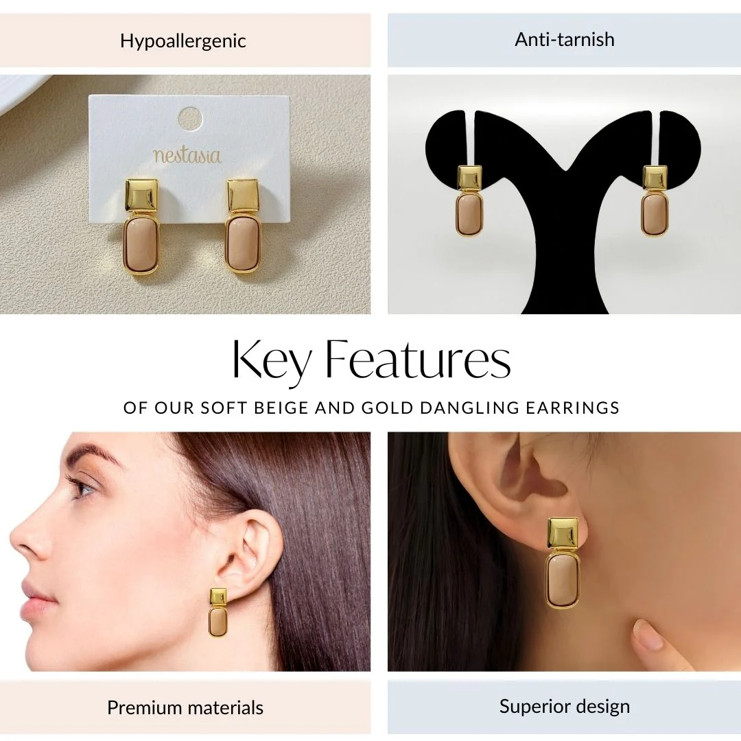 Soft Beige And Gold Earrings - Image 4