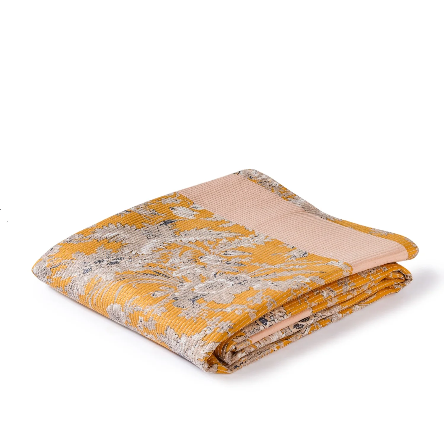Soft Florals Mustard Yellow Cotton Bedcover 254x221cm - Image 6