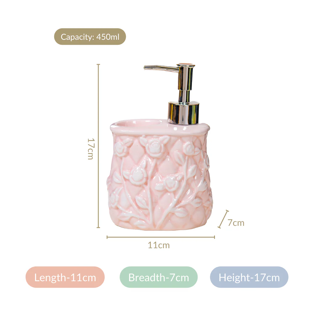Soft Girl Vintage Floral Ceramic Dispenser With Holder Pink - Image 4