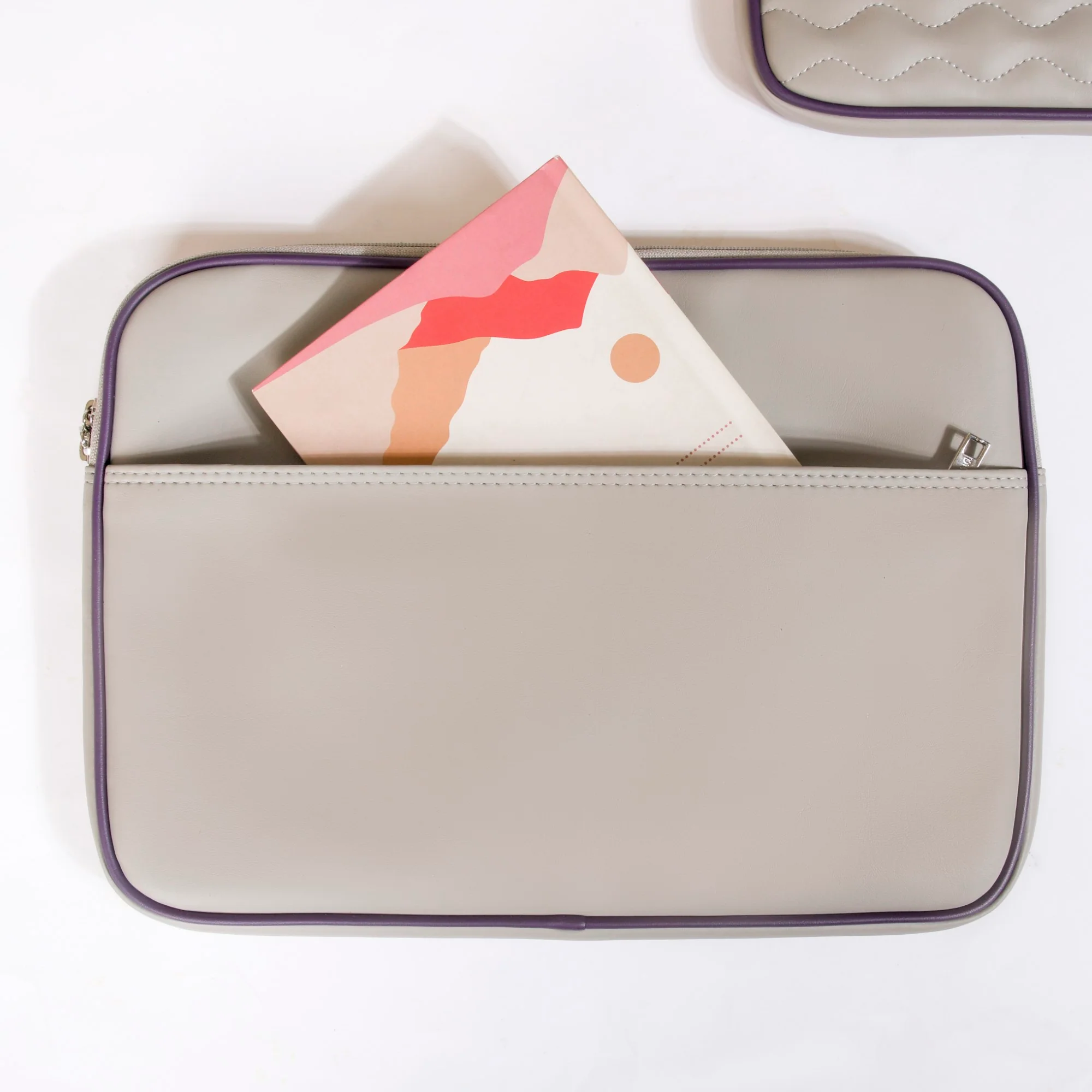 Soft Vegan Leather Laptop Sleeve Grey - Image 13