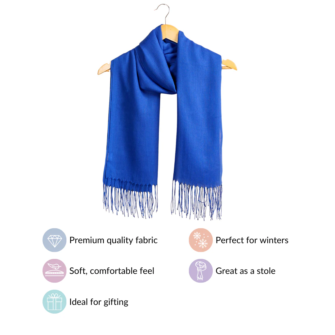 Soft Woollen Scarf With Fringes Blue - Image 4