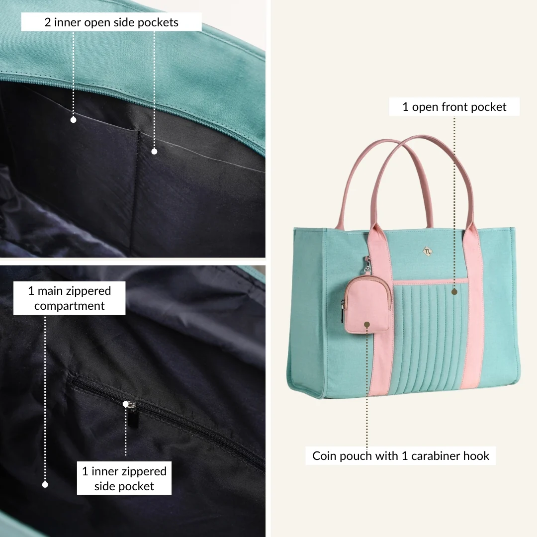 Sorella Mint Canvas Tote Bag With Coin Pouch - Image 6