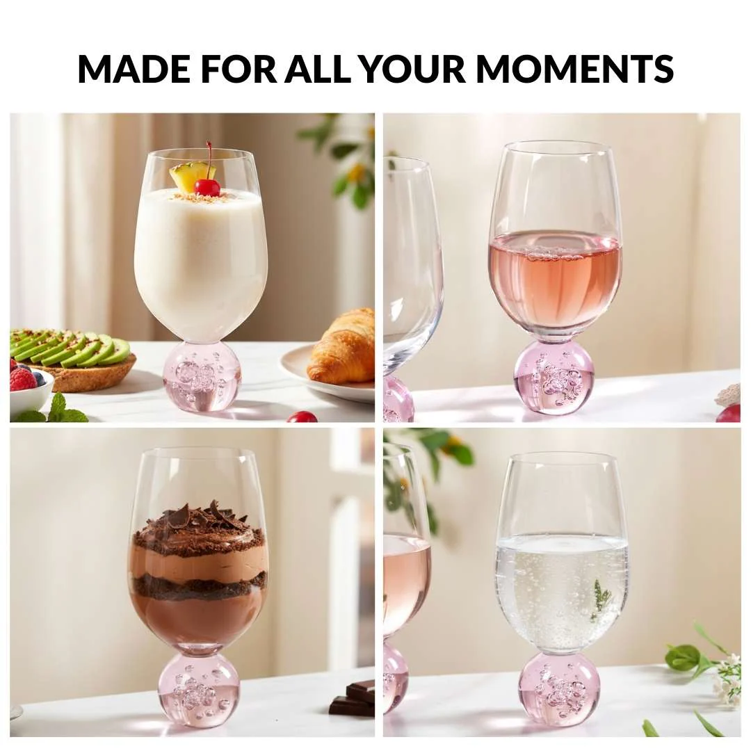 Sphere Wine Glass Set Of 2 400ml Pink - Image 6
