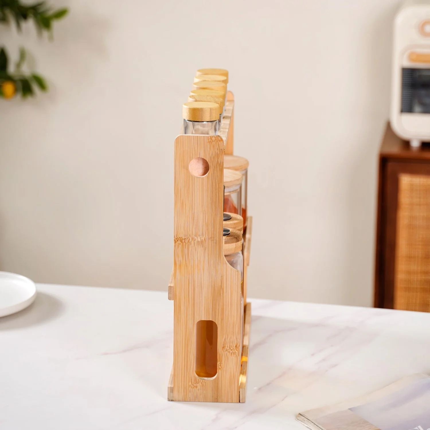 Spice Jars And Oil Bottles Set Of 12 With Wooden Stand - Image 7