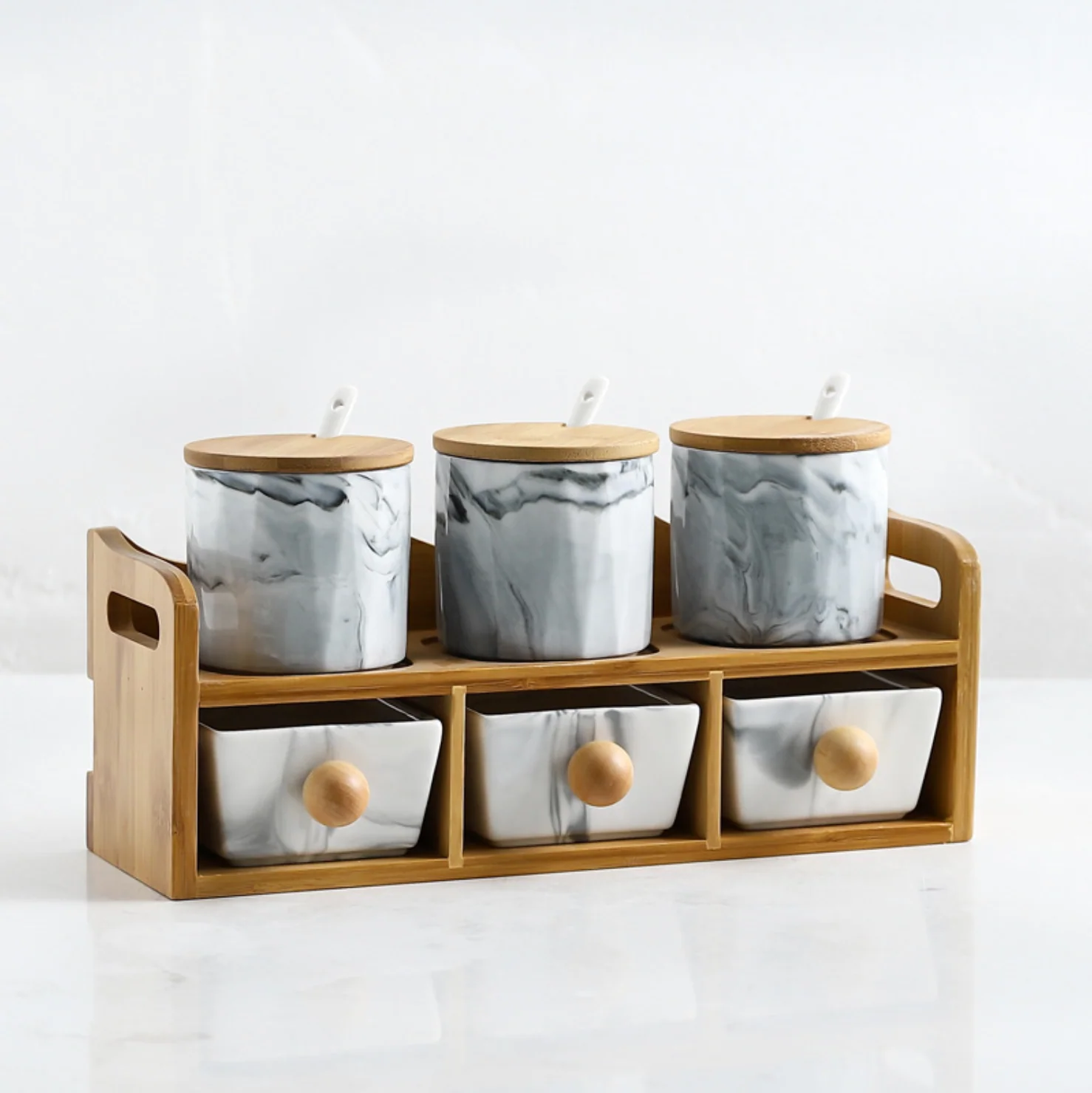 CHICERAMIC Marble Spice Box with Drawers - Grey - Image 2