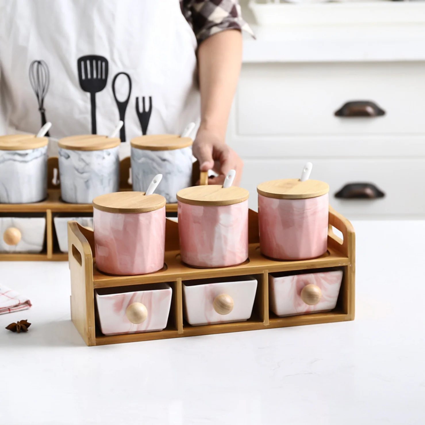CHICERAMIC Marble Spice Box with Drawers - Pink - Image 2