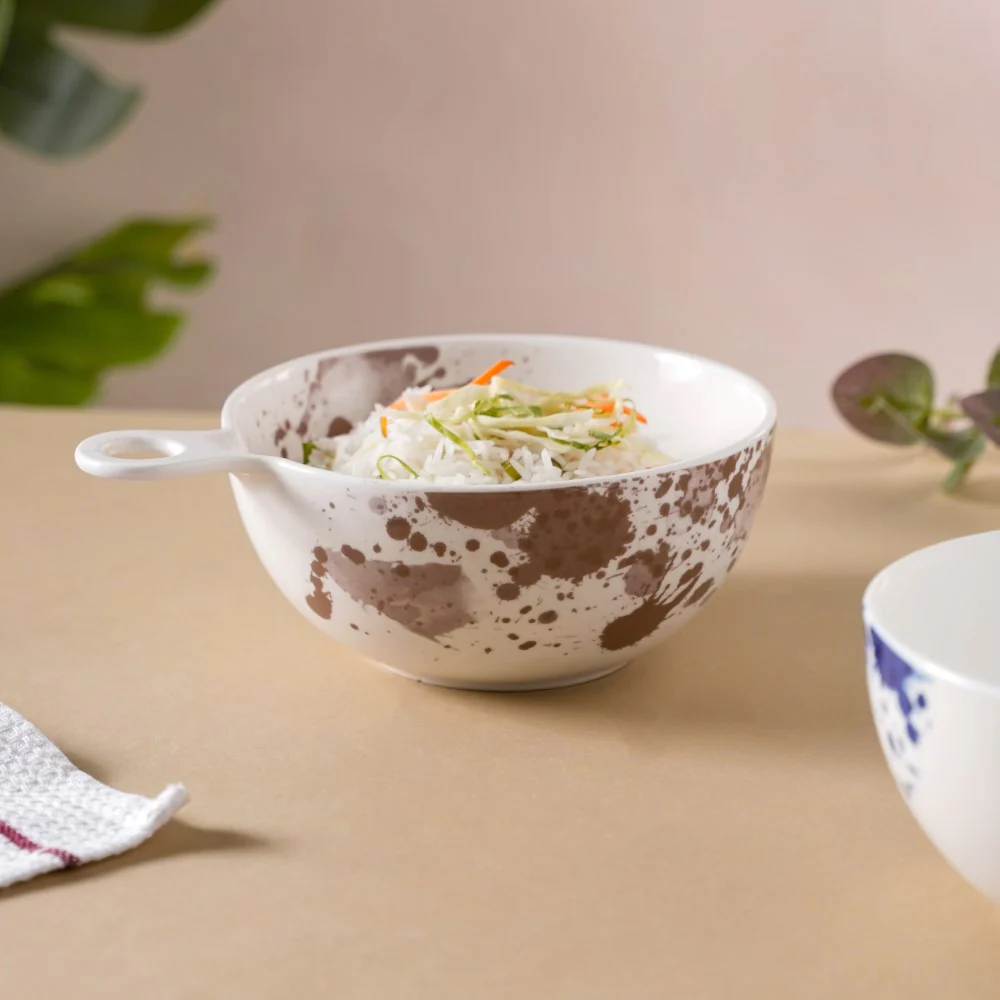 Splash Patterned Ceramic Bowl With Handle Brown - Image 4