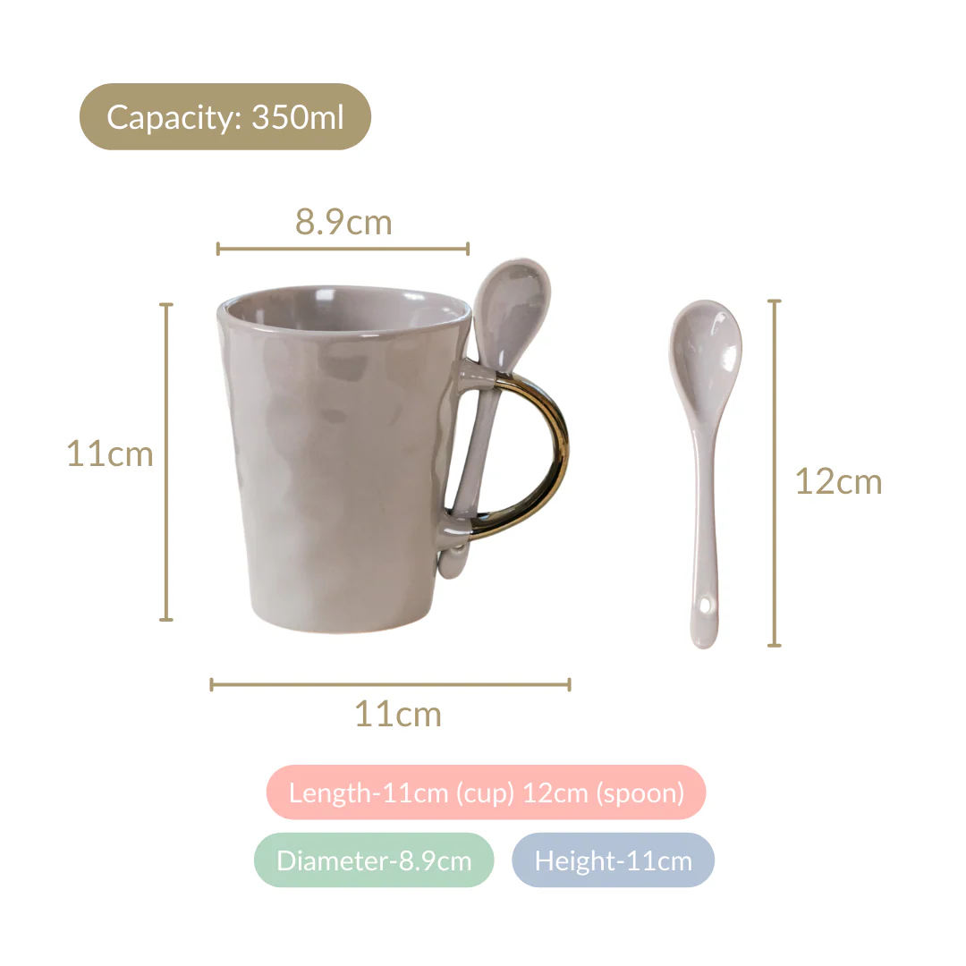 Spoon Holder Coffee Mug Set Of 6 With Spoons Grey 350ml - Image 5