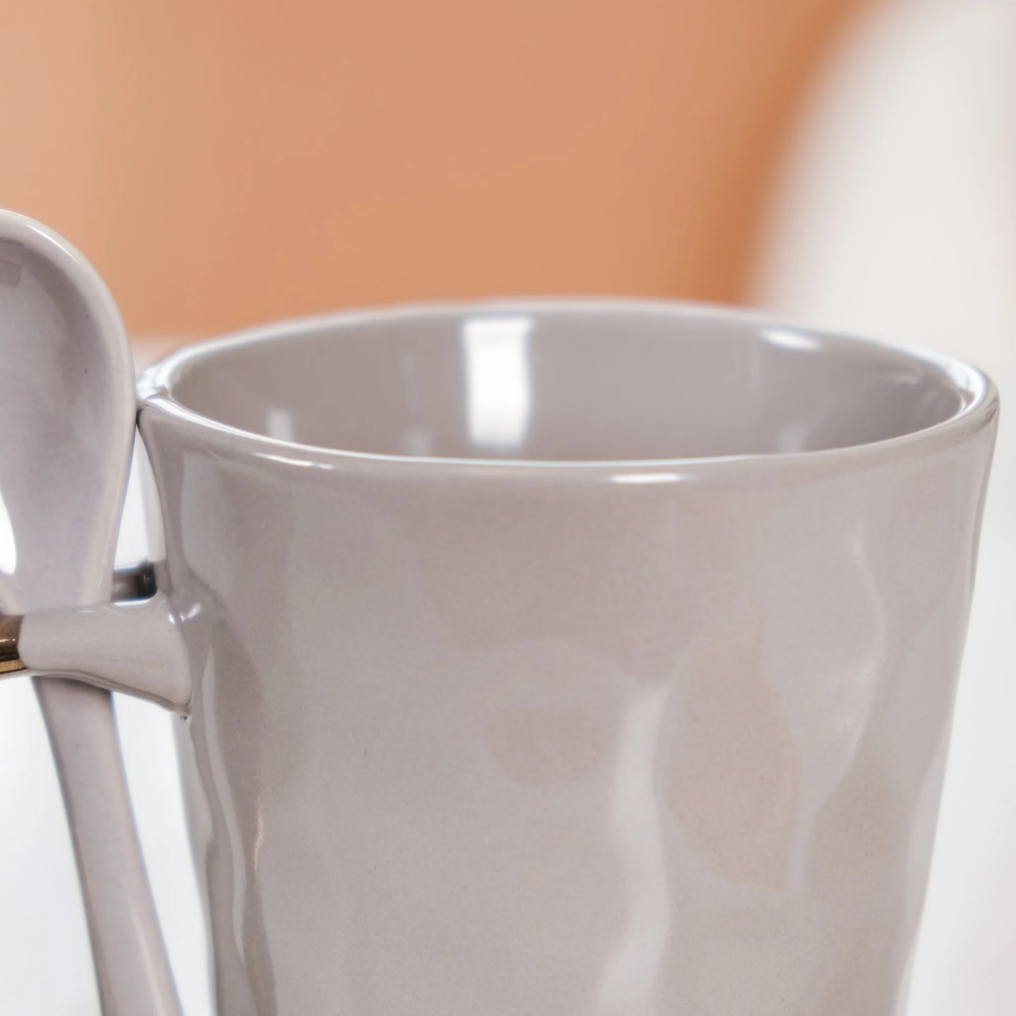 Spoon Holder Coffee Mug Set Of 6 With Spoons Grey 350ml - Image 7