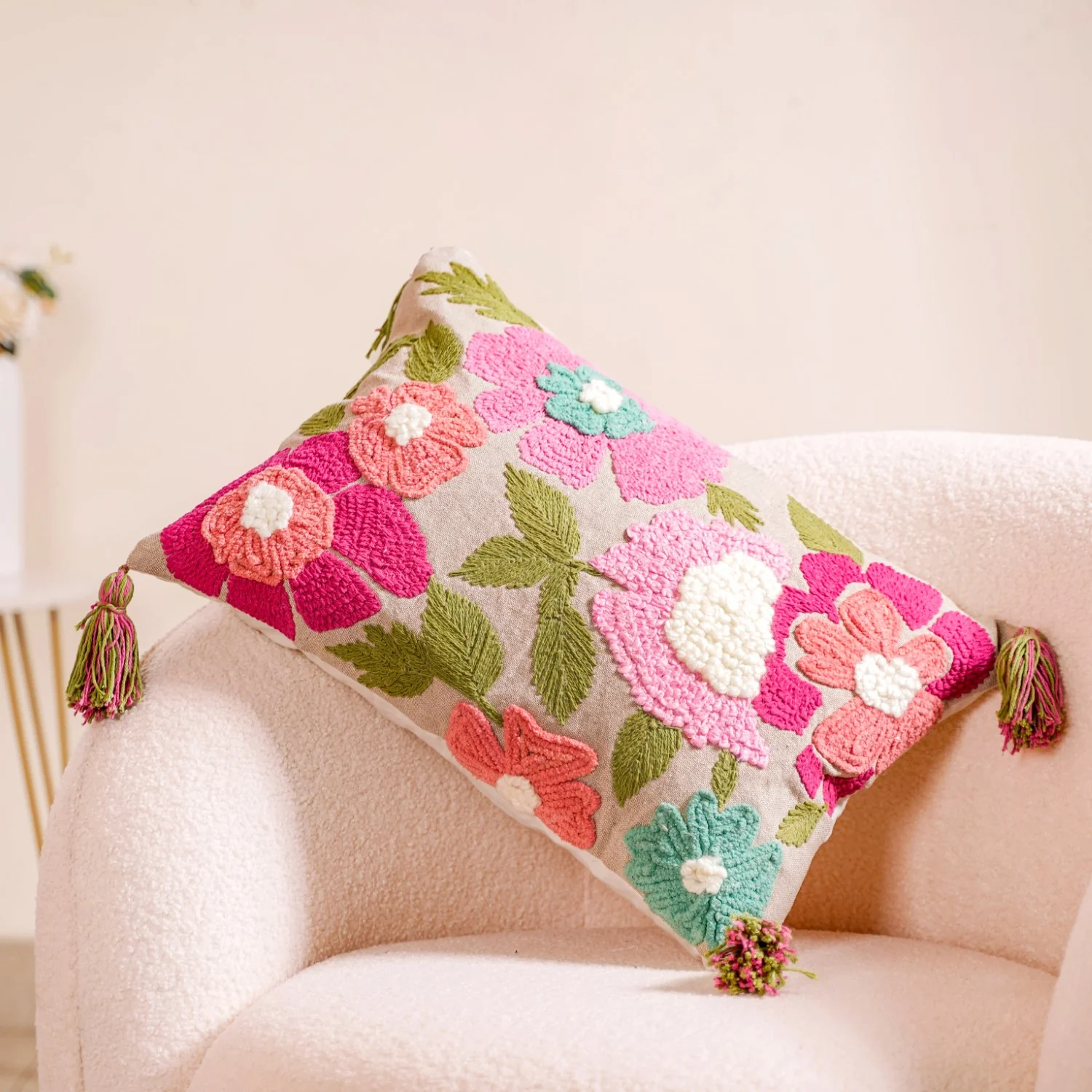 Spring Saga Embroidered Cushion Cover 20x14 Inch - Image 2