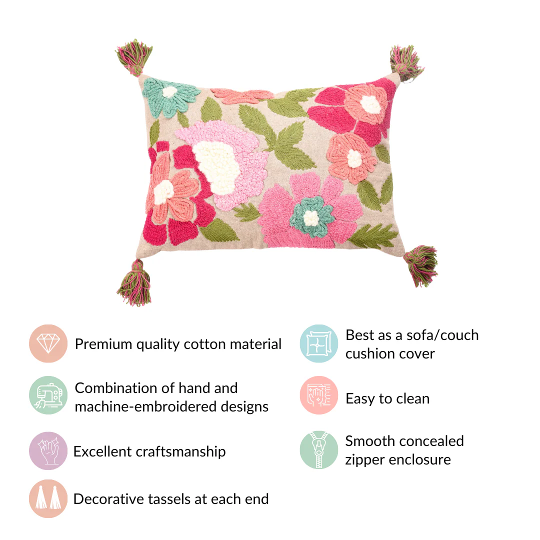 Spring Saga Embroidered Cushion Cover 20x14 Inch - Image 4