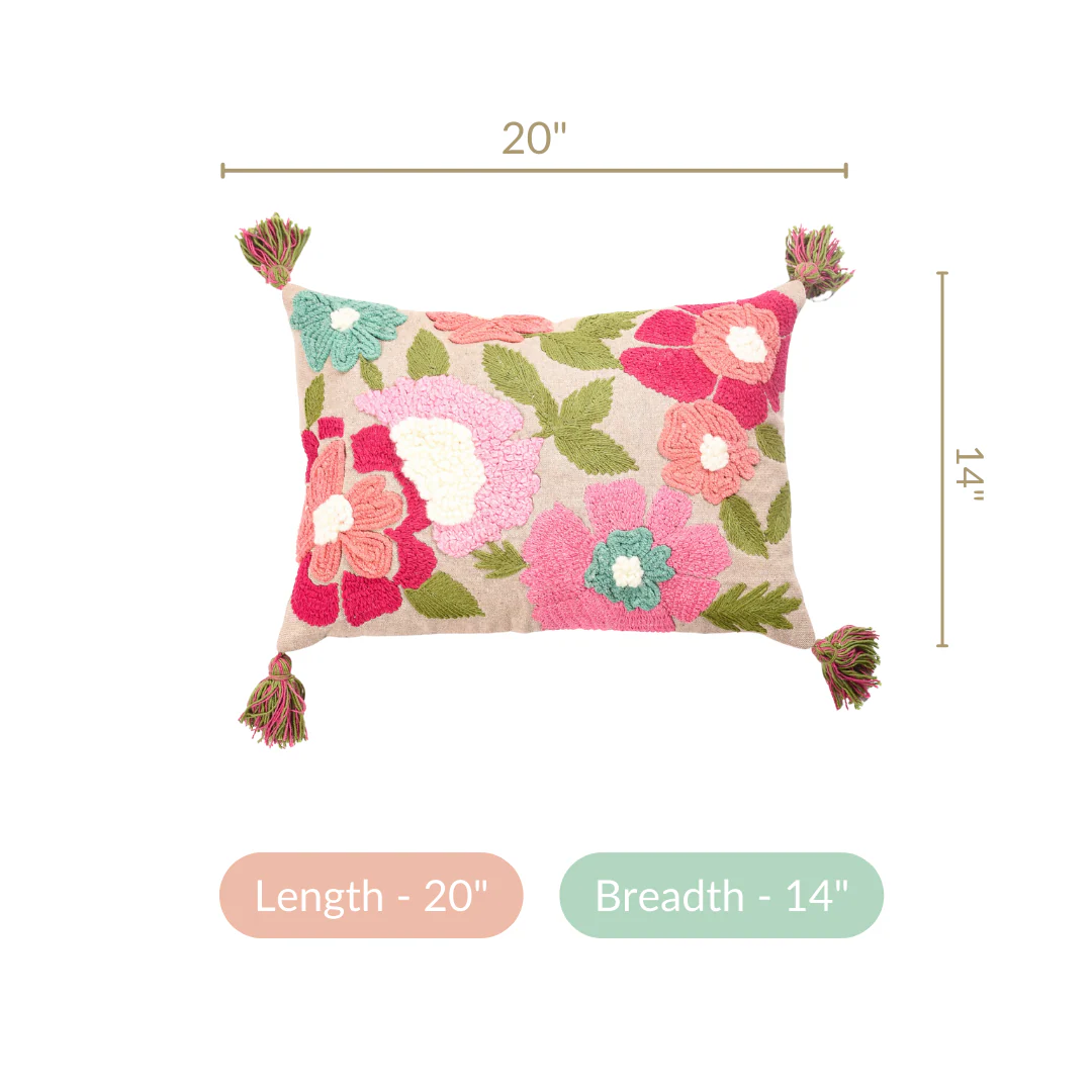 Spring Saga Embroidered Cushion Cover 20x14 Inch - Image 5