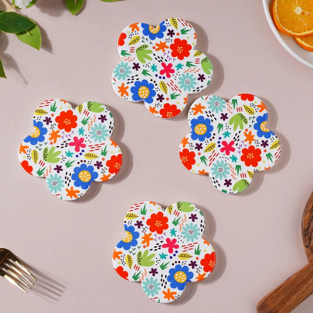 Springy Zest Flower Ceramic Coaster Set Of 4 - Image 6