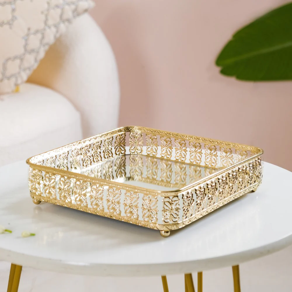 Square Decorative Mirror Tray Gold Large - Image 15