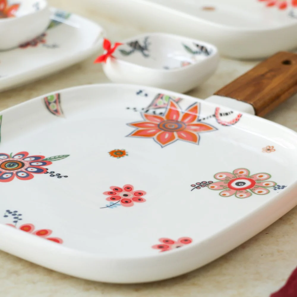 Square Floral Plate with Handle - Image 5