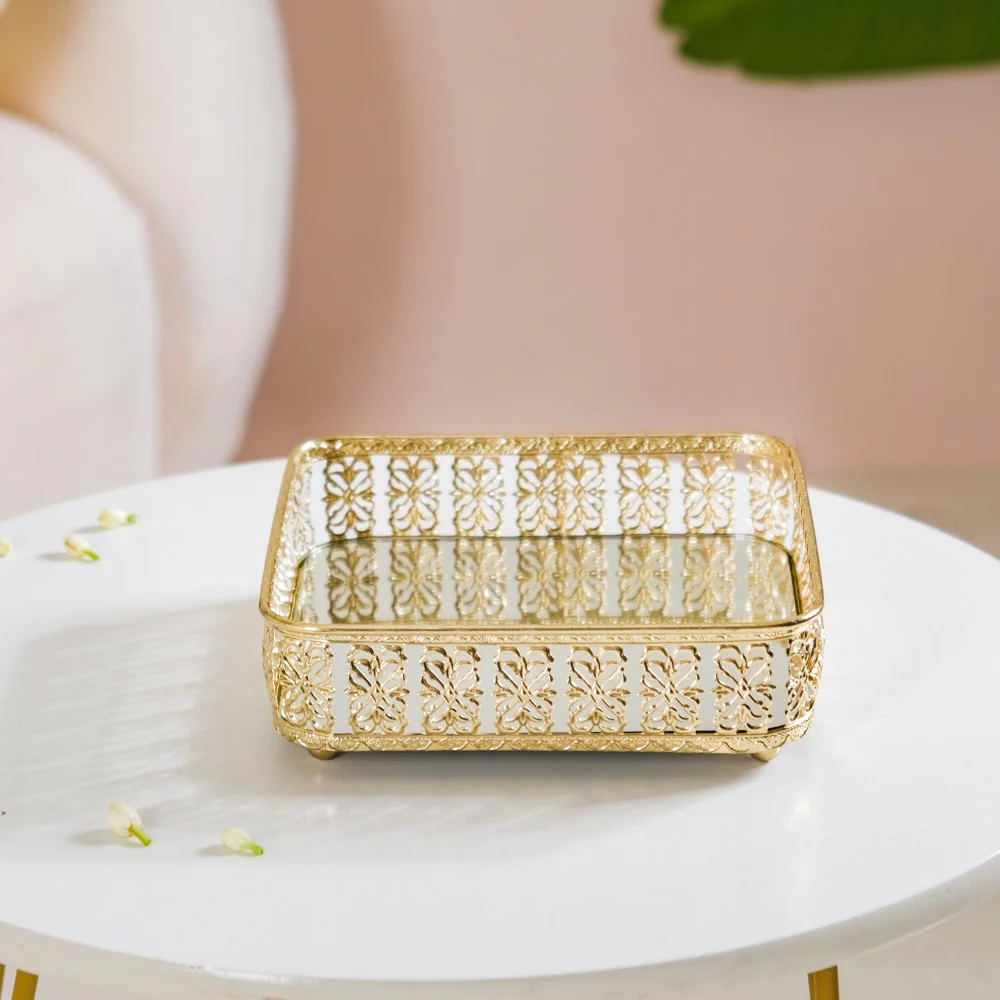 Square Gifting Tray With Mirror Gold Small - Image 12