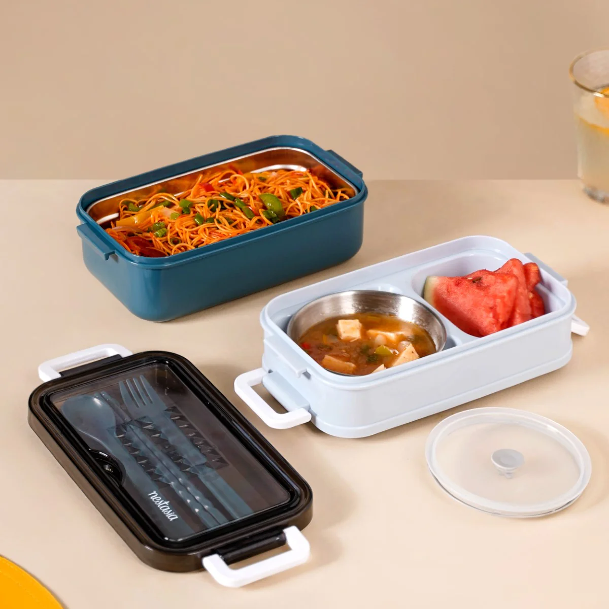 Stackable Insulated Lunch Box With Cutlery Blue 1050ml - Image 3