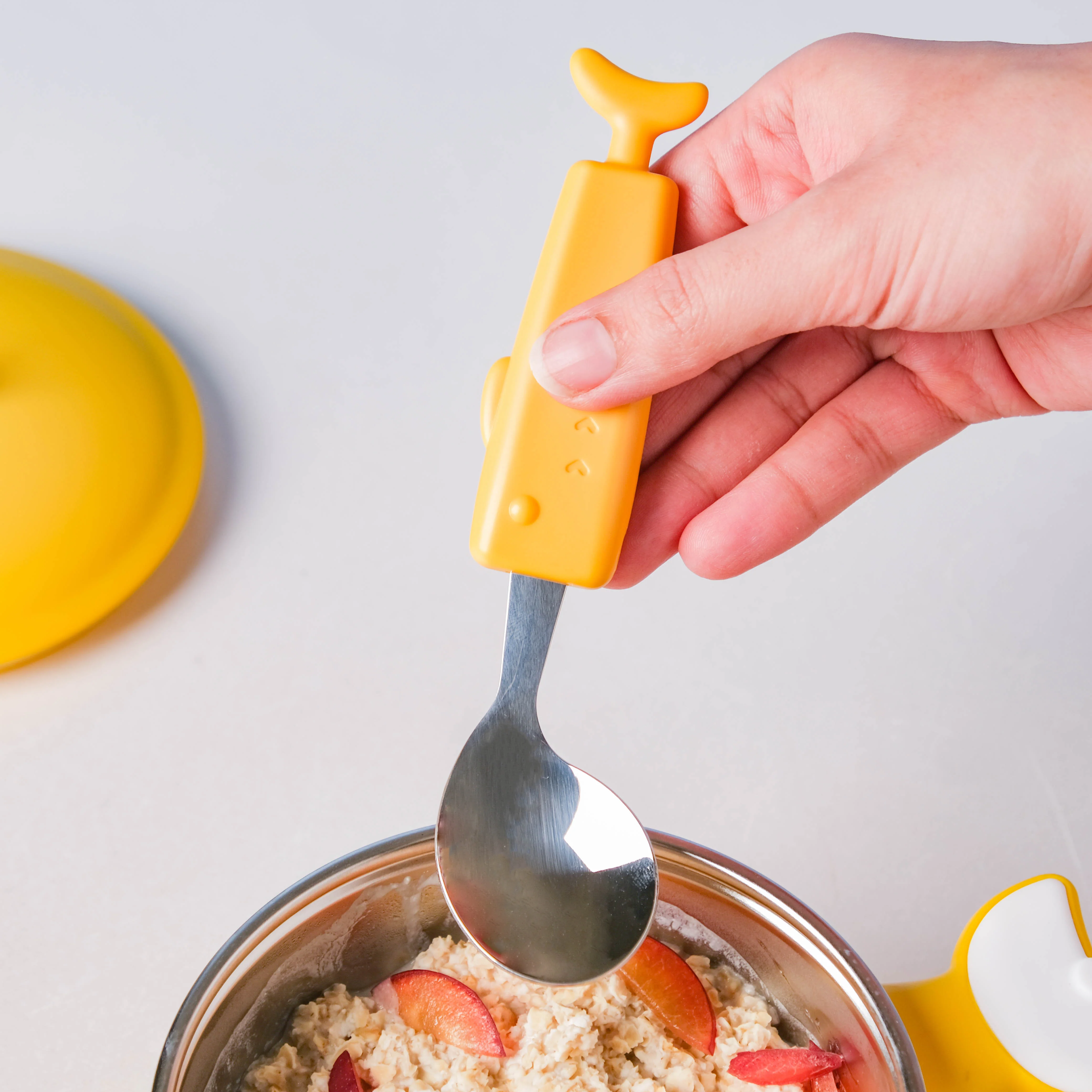 Stainless Steel Kids Feeding Spoon Yellow - Image 2