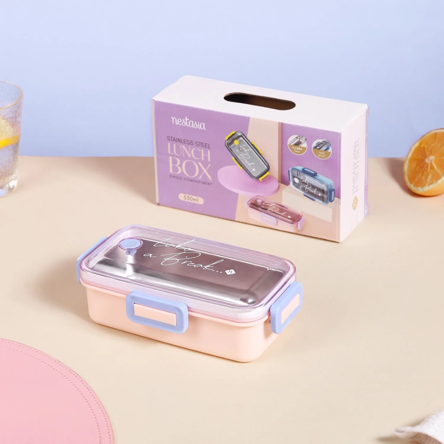 Stainless Steel Lunch Box For Office Small Pink 530ml - Image 2