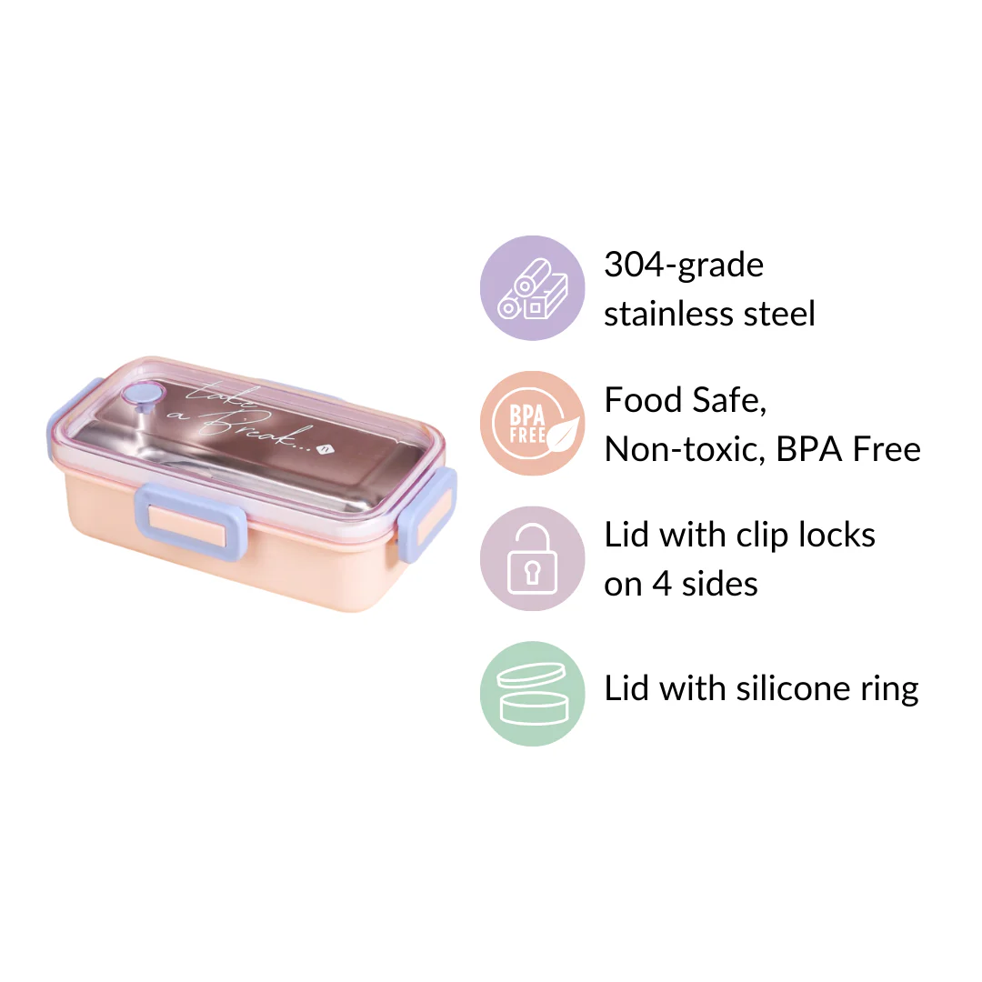 Stainless Steel Lunch Box For Office Small Pink 530ml - Image 8