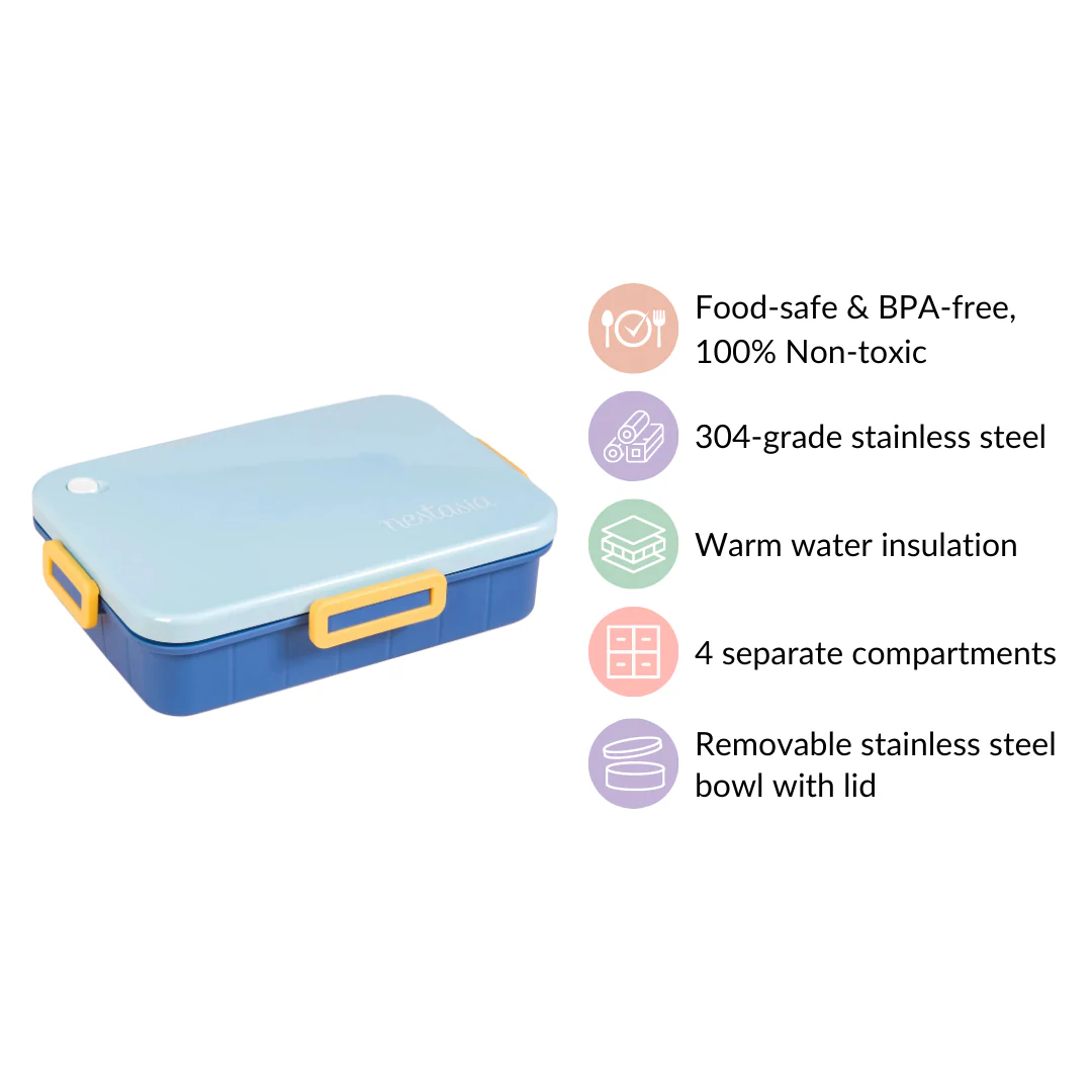 Stainless Steel Lunch Box With 4 Compartments Blue 900ml - Image 9