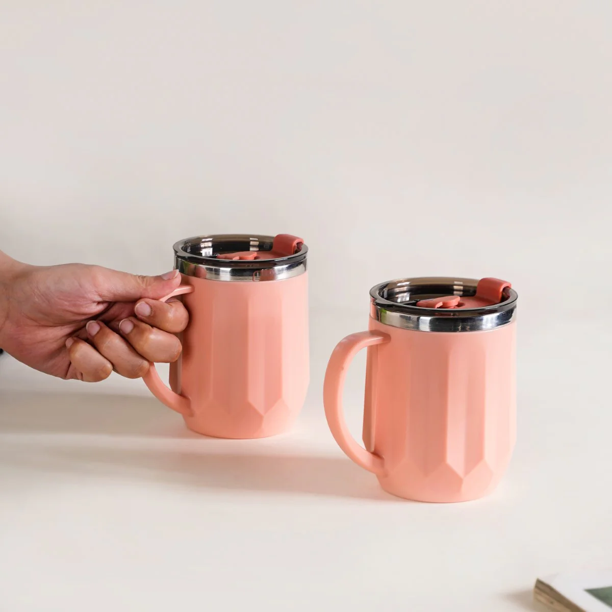 Stainless Steel Mug With Lid Set Of 2 Pink 400ml - Image 2