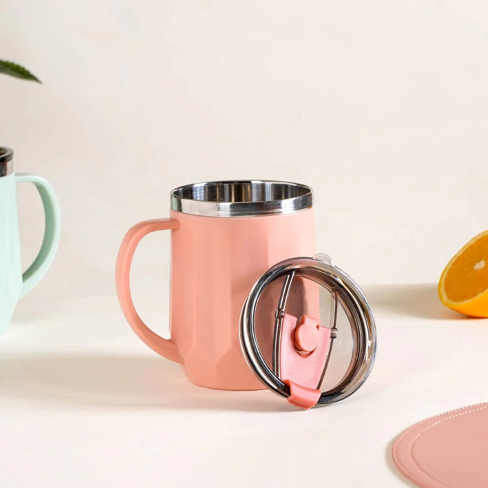 Stainless Steel Mug With Lid Set Of 2 Pink 400ml - Image 4