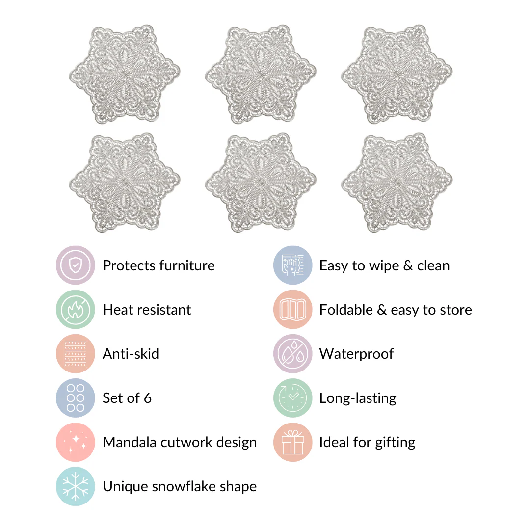 Star Shaped Cutwork Table Mat Silver Set Of 6 - Image 10
