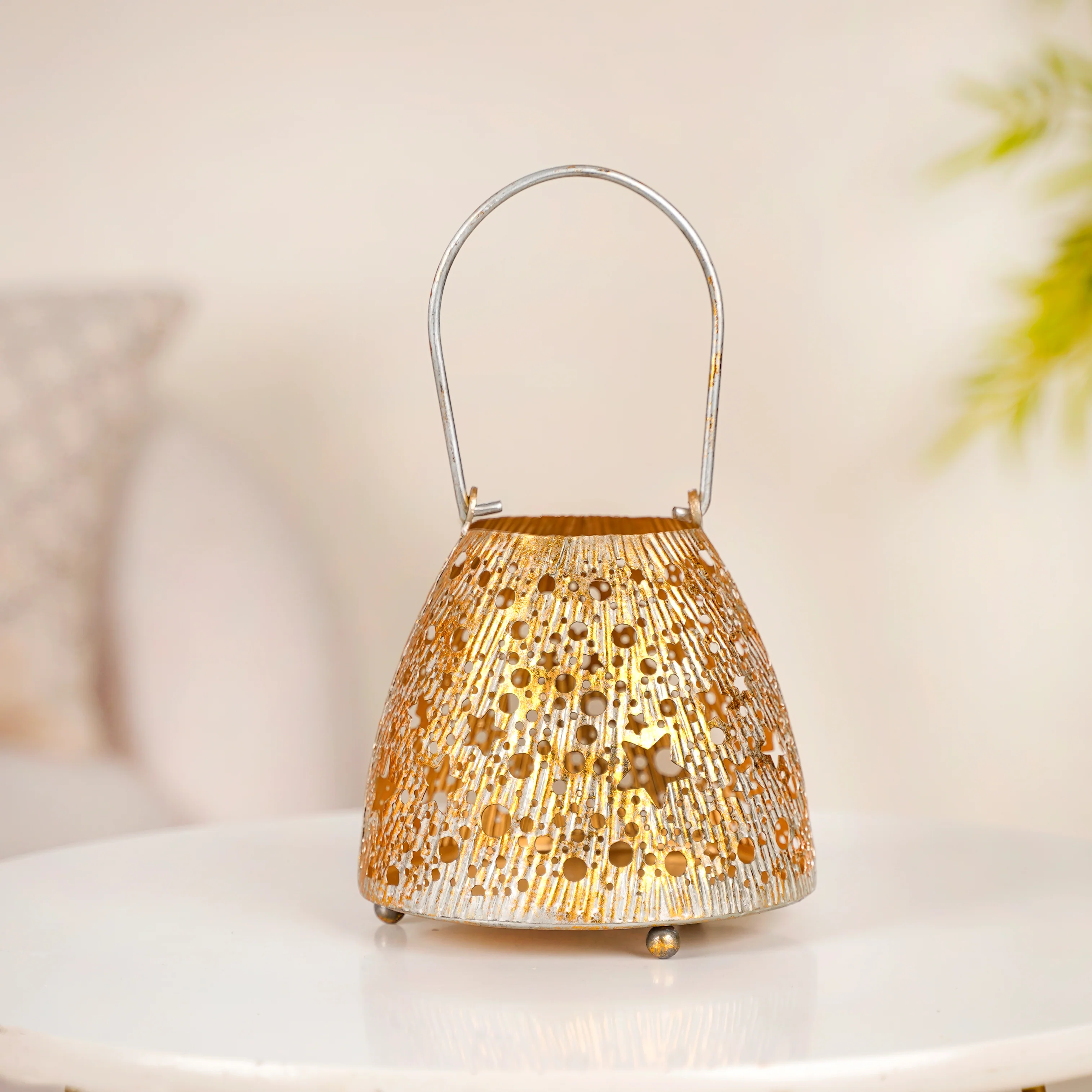 Stars And Moon Festive Metal Lantern With Handle - Image 3