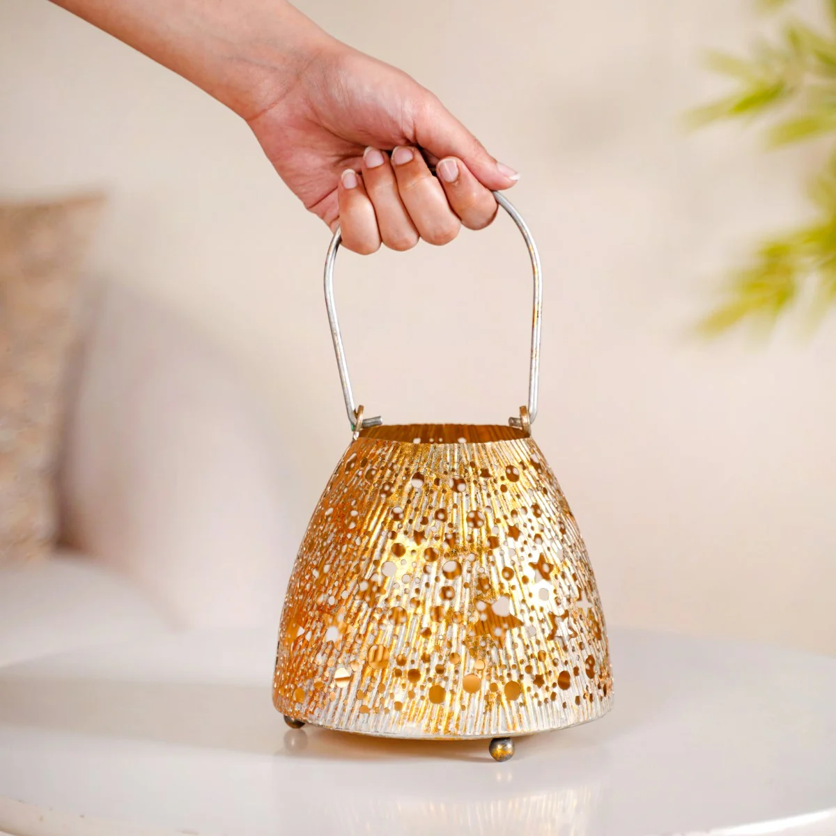 Stars And Moon Festive Metal Lantern With Handle - Image 4