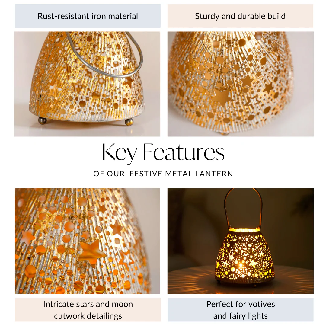Stars And Moon Festive Metal Lantern With Handle - Image 5