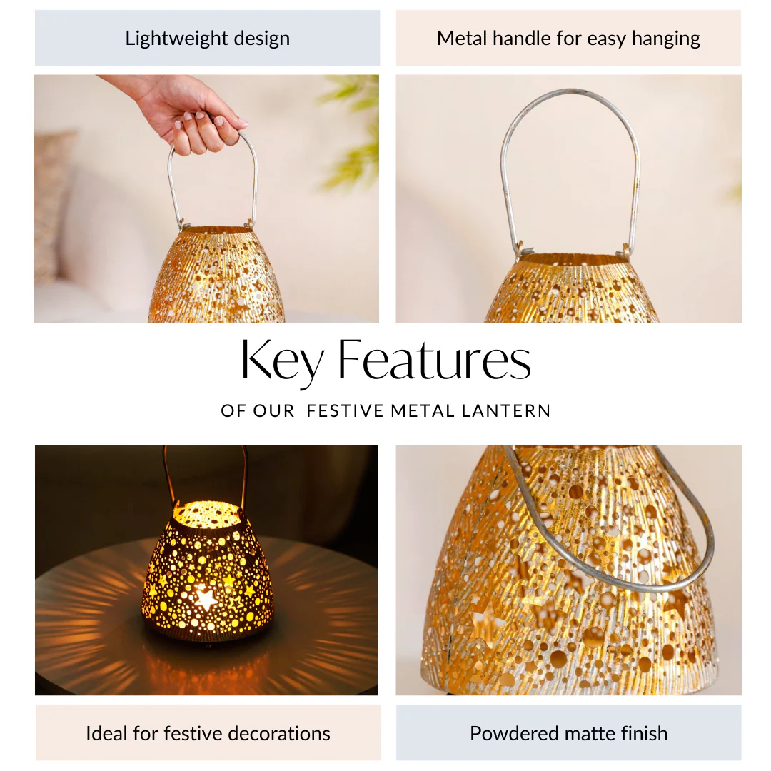 Stars And Moon Festive Metal Lantern With Handle - Image 6