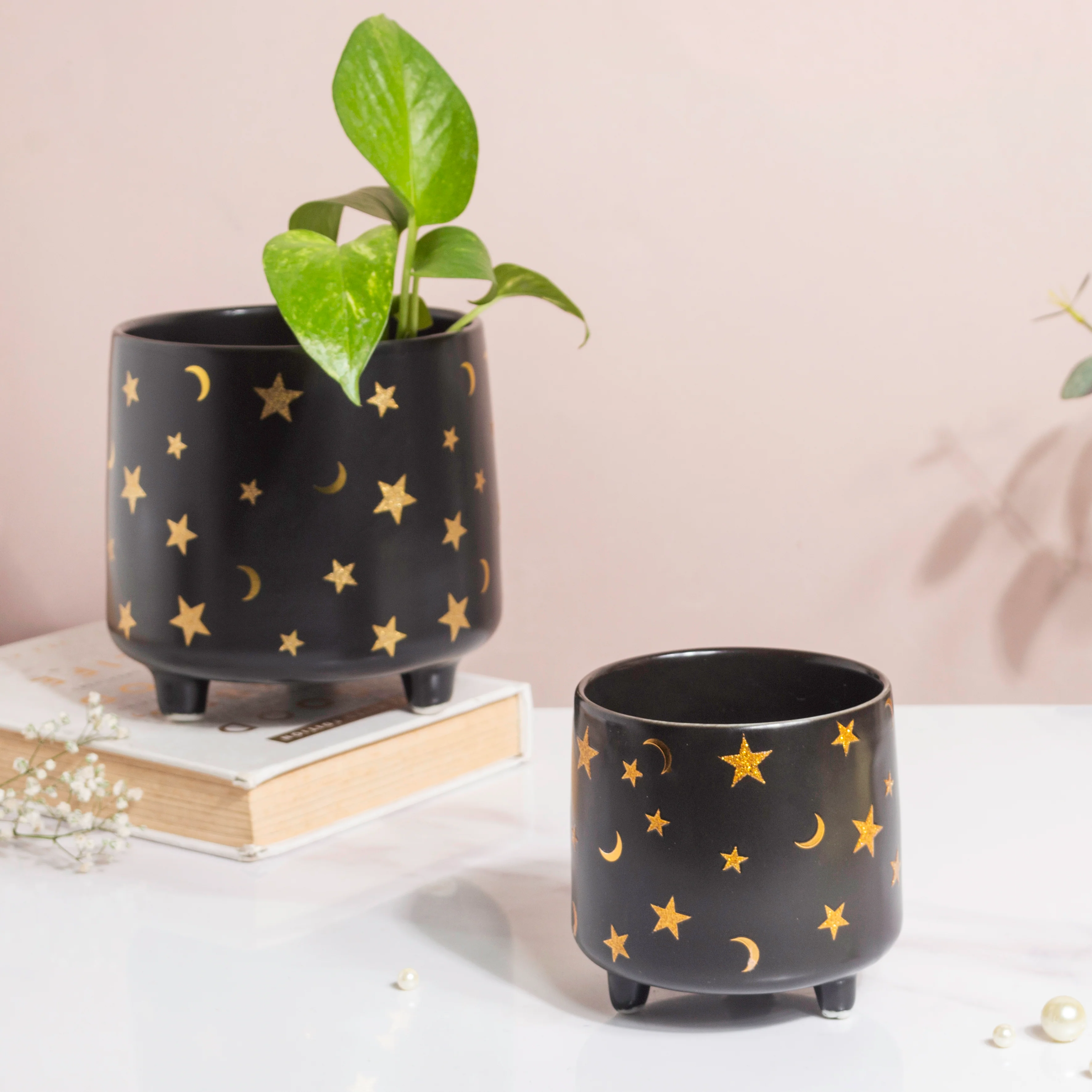 Stars and Moons Black Ceramic Planter Small - Image 12